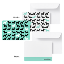 Load image into Gallery viewer, Personalised notecard & luxury envelope set featuring a Scottish Terrier dog silhouette repeating pattern.