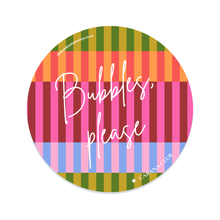 Load image into Gallery viewer, A cabana club premium paper coaster with "Bubbles, please"