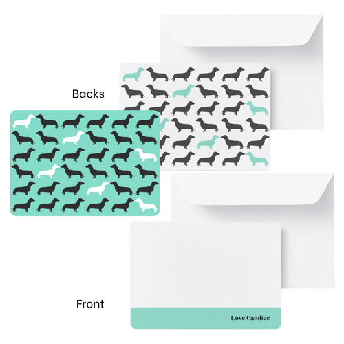 Personalised notecard & plain envelope set featuring a Dachshund dog silhouette repeating pattern. 