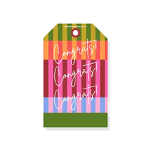 Load image into Gallery viewer, Cabana Club gift tag in multi-stripe with "Congrats!" printed on textured paper
